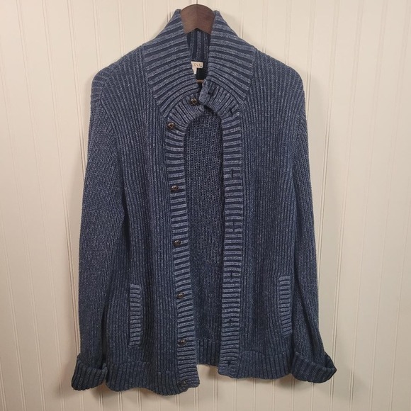 Merona Blue Shawl Collar Button Cardigan Sweater Large Ribbed Knit Pockets Cozy - Picture 1 of 8
